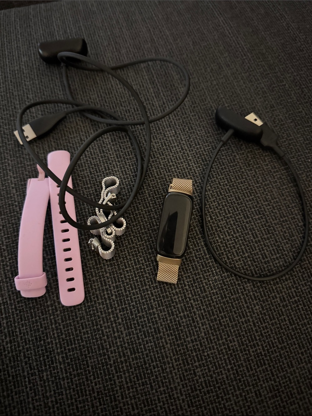 fitbit Inspire 3 with three straps and 2 charging cable